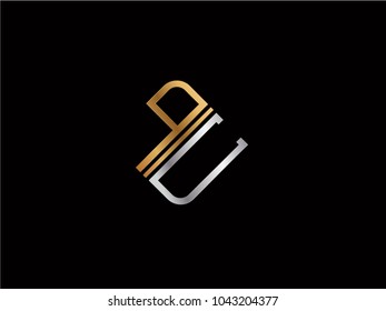 QU square shape Letter logo Design in silver gold color
