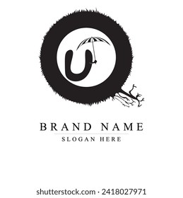 Diseño del logotipo del paraguas QU, letra inicial Modelo de ilustración vectorial del logotipo QU