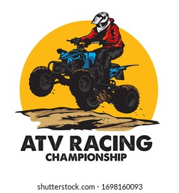 Quad ATV Extreme sport racing in badge logo design, good for t shirt design and championship event logo