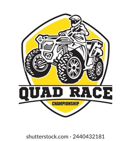 Quad ATV Extreme sport racing en diseño de logotipo de insignia, bueno para el diseño de camiseta y logotipo de evento de campeonato