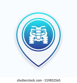 quad bike, atv icon on map pointer, all terrain vehicle, quadricycle