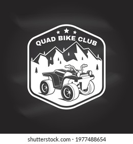 Quad bike club. Summer camp. Vector Concept for shirt or logo, print, stamp or tee. Vintage typography design with quad bike and forest silhouette. Camping quote.