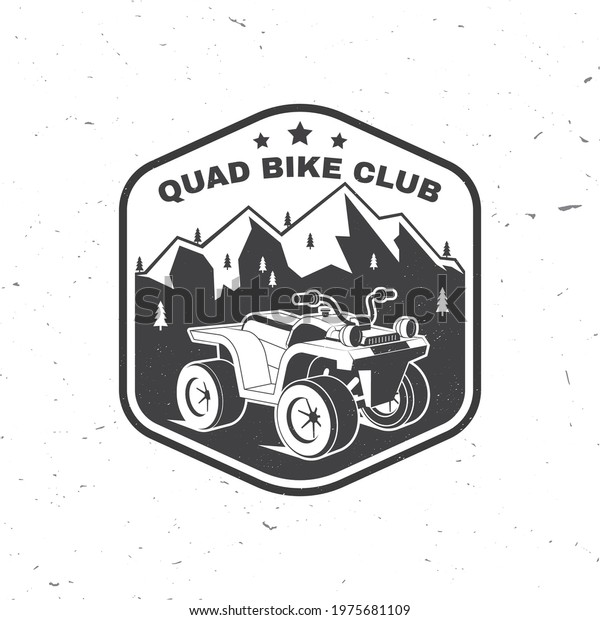 Quad bike club.\
Summer camp. Vector illustration Concept for shirt or logo, print,\
stamp or tee. Vintage typography design with quad bike and forest\
silhouette. Camping\
quote.