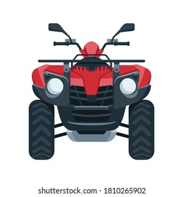 Quad bike (four wheel) vector - front view of four-wheeled motorcycle in flat style - isolated icon transportation