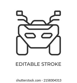 Quad bike front view line icon. ATV ground transport. Used for moving through the forest, countryside and off-road. Isolated vector illustration on a white background. Editable stroke.