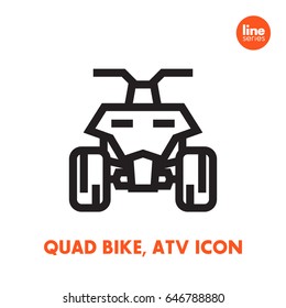 icono de quad, todo el vehículo de terreno ATV, cuadriciclo en blanco, lineal