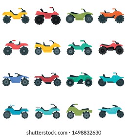 Quad bike icons set. Flat set of quad bike vector icons for web design