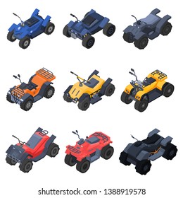 Quad bike icons set. Isometric set of quad bike vector icons for web design isolated on white background