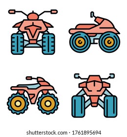 Quad bike icons set. Outline set of quad bike vector icons thin line color flat on white