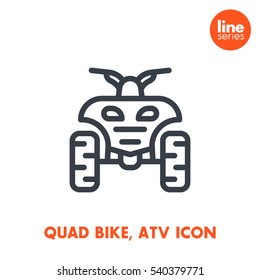 icono de línea de cuatro bicicletas, vehículo de todo el terreno (ATV), signo de cuadriciclo sobre blanco, ilustración vectorial