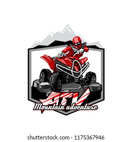 Quad Bike Off-Road ATV Logo, Mountain adventure.