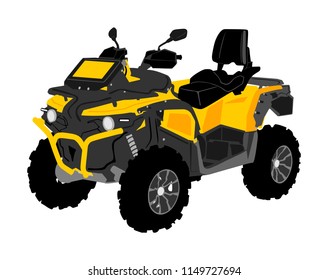 Quad bike vector illustration isolated on white background. Quadricycle, quadbike off road vehicle. ATV road adventure. All terrain vehicle. Outdoor sport activity. 