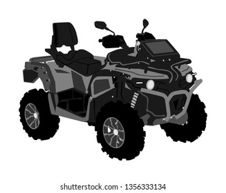 Quad bike vector illustration isolated on white background. Quadricycle, quadbike off road vehicle. ATV road adventure. All terrain vehicle. Outdoor sport activity. 