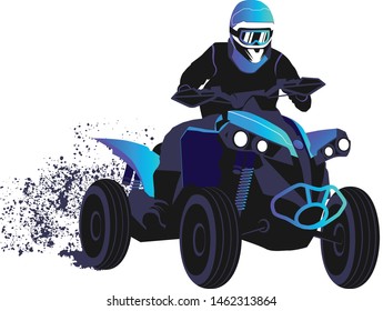 Quad bike vector illustration isolated on white background. Quadricycle, quadbike off road vehicle. All terrain vehicle. Outdoor sport activity.