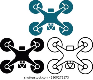 Quad copter Drones Delivery Package Icons Design Concept