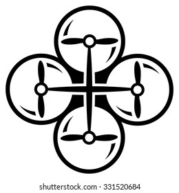 Quad Copter vector icon. Style is flat symbol, black color, rounded angles, white background.