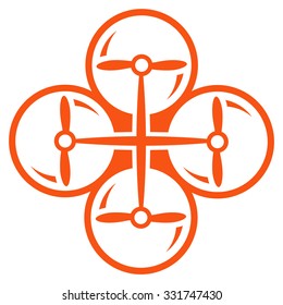 Quad Copter vector icon. Style is flat symbol, orange color, rounded angles, white background.