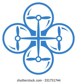 Quad Copter vector icon. Style is flat symbol, cobalt color, rounded angles, white background.
