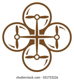 Quad Copter vector icon. Style is flat symbol, brown color, rounded angles, white background.