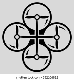 Quad Copter vector icon. Style is flat symbol, black color, rounded angles, light gray background.