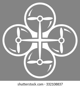 Quad Copter vector icon. Style is flat symbol, white color, rounded angles, gray background.