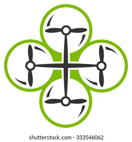 Quad Copter vector icon. Style is bicolor flat symbol, eco green and gray colors, rounded angles, white background.