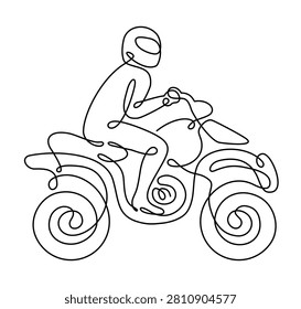 A quad cycle rider in a dynamic and active side view in continious thin line art style
