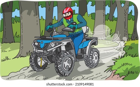 Quad. Driving Through The Woods 