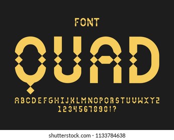 Quad font. Vector alphabet letters and numbers. Typeface design. 