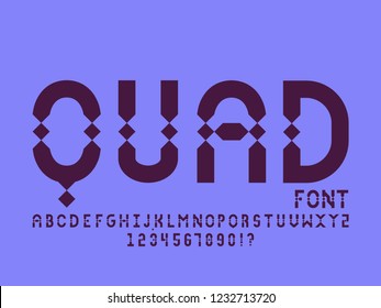 Quad font. Vector alphabet letters and numbers. Typeface design. 