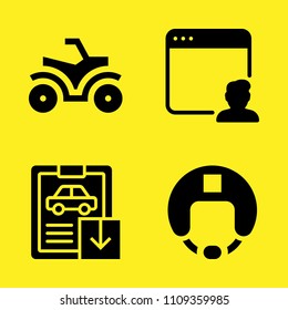 quad, helmet, browser and car repair vector icon set. Sample icons set for web and graphic design