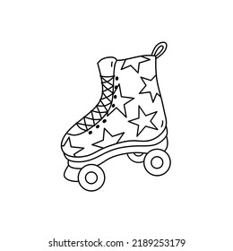 Quad roller skate with stars isolated on white background. Vector hand-drawn illustration in doodle style. Perfect for decorations, cards, logo, various designs