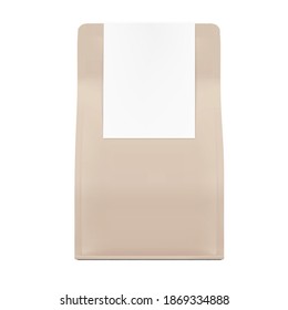 Quad seal bag with label mockup. Front view with. Vector illustration. Best solution for presentation your brand, design, promo and etc. EPS10.	