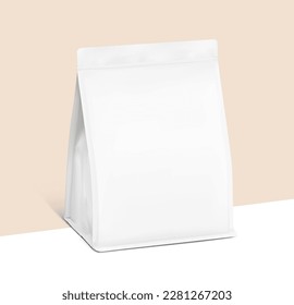 Quad seal bag mockup. Half side view. Vector illustration. Great way for presentation your brand, design, promo, pack shot, store thumbnail and etc. EPS10.	