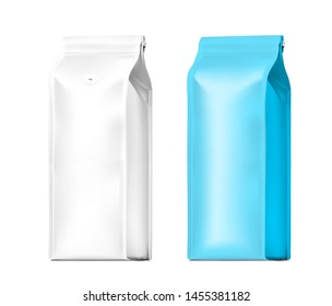 Quad seal bag package mockup. Vector illustration isolated on white background. Can be use for coffee, tea, salt, snack, flour and etc. Packaging mockup ready for your design. EPS10.	