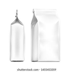 Quad seal bag package mockup. Vector illustration isolated on white background. Can be use for coffee, tea, salt, snack, flour and etc. Packaging mockup ready for your design. EPS10.