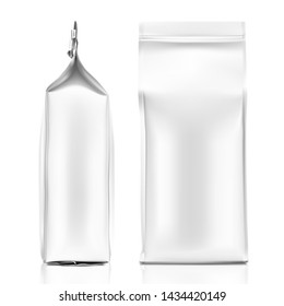 Quad seal bag. Vector illustration on white background. Can be use for coffee, tea, salt, snack, flour and etc. Packaging mockup ready for your design. EPS10.	