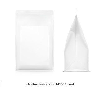 Quad seal bag with vertical gusset. Vector illustration on white background. Can be use for coffee, tea, salt, snack, flour and etc. Packaging mockup ready for your design. EPS10.