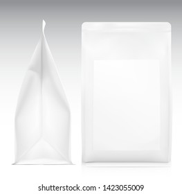 Quad seal bag with vertical gusset. Vector illustration on white background. Can be use for coffee, tea, salt, snack, flour and etc. Packaging mockup ready for your design. EPS10.