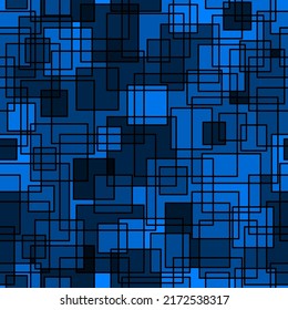 Quad seamless pattern. Repeated overlap layered motif texture. Azure blue colored geometric decorative print. Geometric modern ornament design background. Vector retro abstract wallpaper