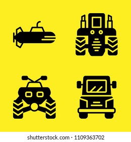 quad, tractor, truck and submarine vector icon set. Sample icons set for web and graphic design