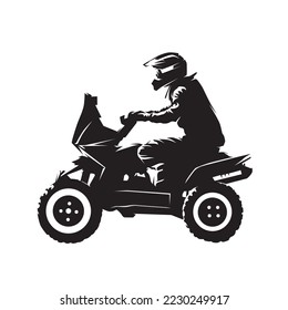 Quadbike isolated vector silhouette, atv racing. Rally with quad logo, side view