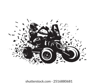 Quadbike isolated vector silhouette, atv racing. Rally with quad logo, side view