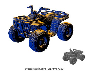 Quadbike made from cubes. Voxel quadricycle. 3d Vector illustration. 