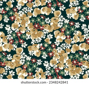 Dibujo simple de cuatro colores y blanco sólido pequeño patrón de flor con fondo de tono verde, en todas las ilustraciones de diseño vectorial imágenes digitales para fábrica de impresión de papel textil o envolvente