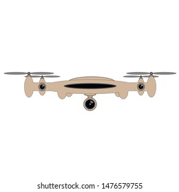 Quadcopter aerial drone with camera for photography or video surveillance. Flat cartoon vector illustration.