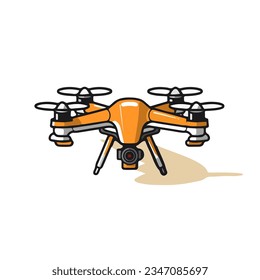 Quadcopter aerial drone with camera for photography,video surveillance or delivery isolated on white background. Cartoon style. Vector illustration for any design.