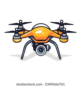 Quadcopter aerial drone with camera for photography,video surveillance or delivery isolated on white background. Cartoon style. Vector illustration for any design.