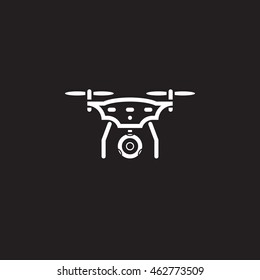 quadcopter with camera line icon, outline vector logo illustration, linear pictogram isolated on black