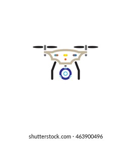 quadcopter with camera line icon, outline vector logo illustration, linear pictogram isolated on white